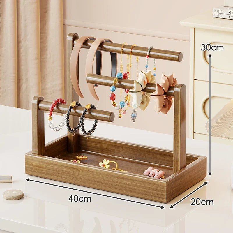 Jewelry Organizer Stand | Multi-Level Wood & Felt-Lined Tray
