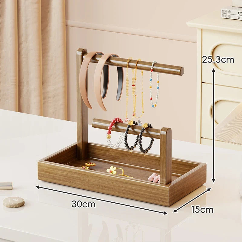 Jewelry Organizer Stand | Multi-Level Wood & Felt-Lined Tray