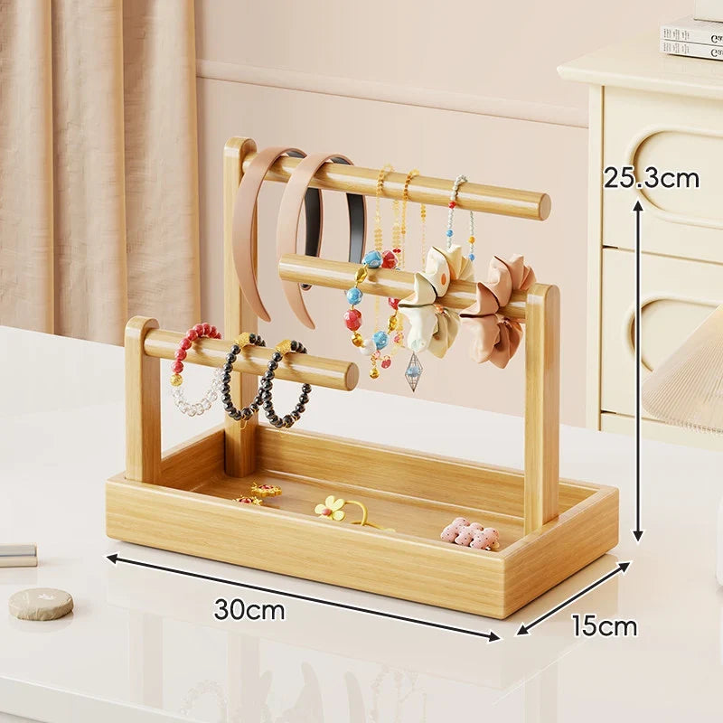 Jewelry Organizer Stand | Multi-Level Wood & Felt-Lined Tray