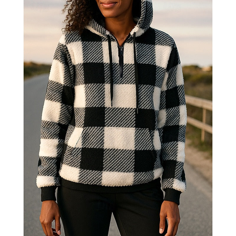 Colette | Cozy Quarter-Zip Checkered Hoodie
