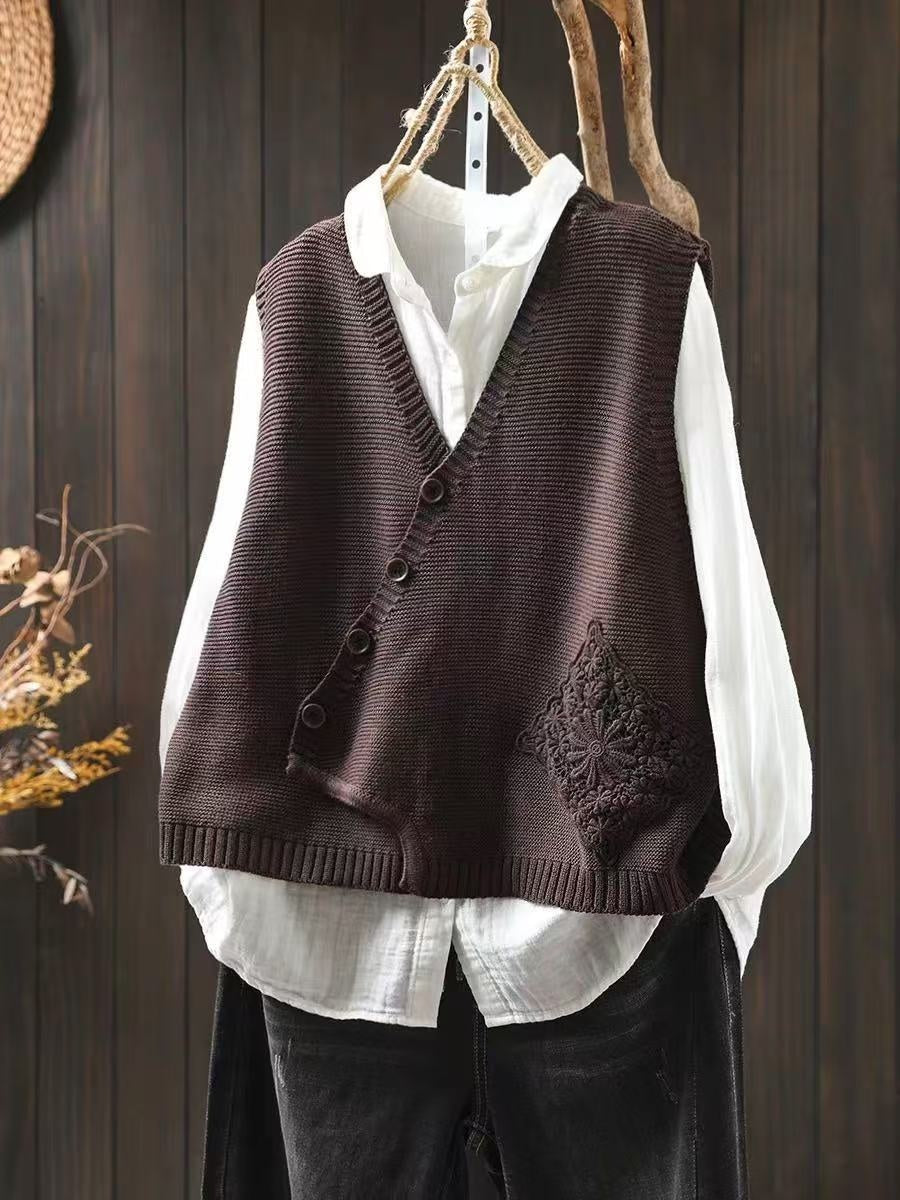 Avery | Women's Embroidered Sweater Vest V Neck Button Up