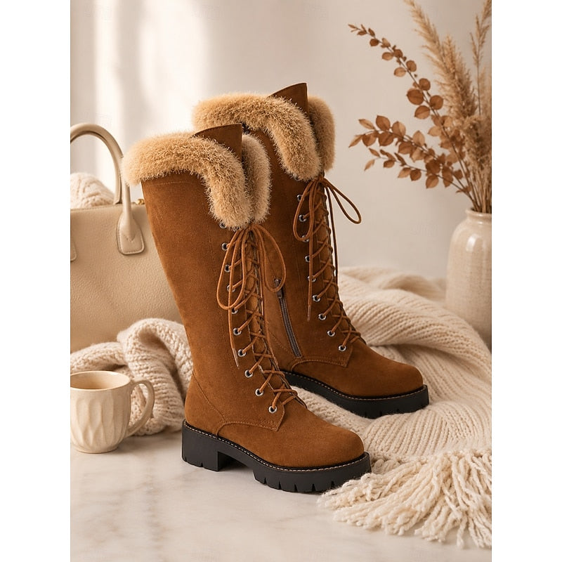 Aurelia | Lace-Up Plush Cuff Snow Knee-High Boots