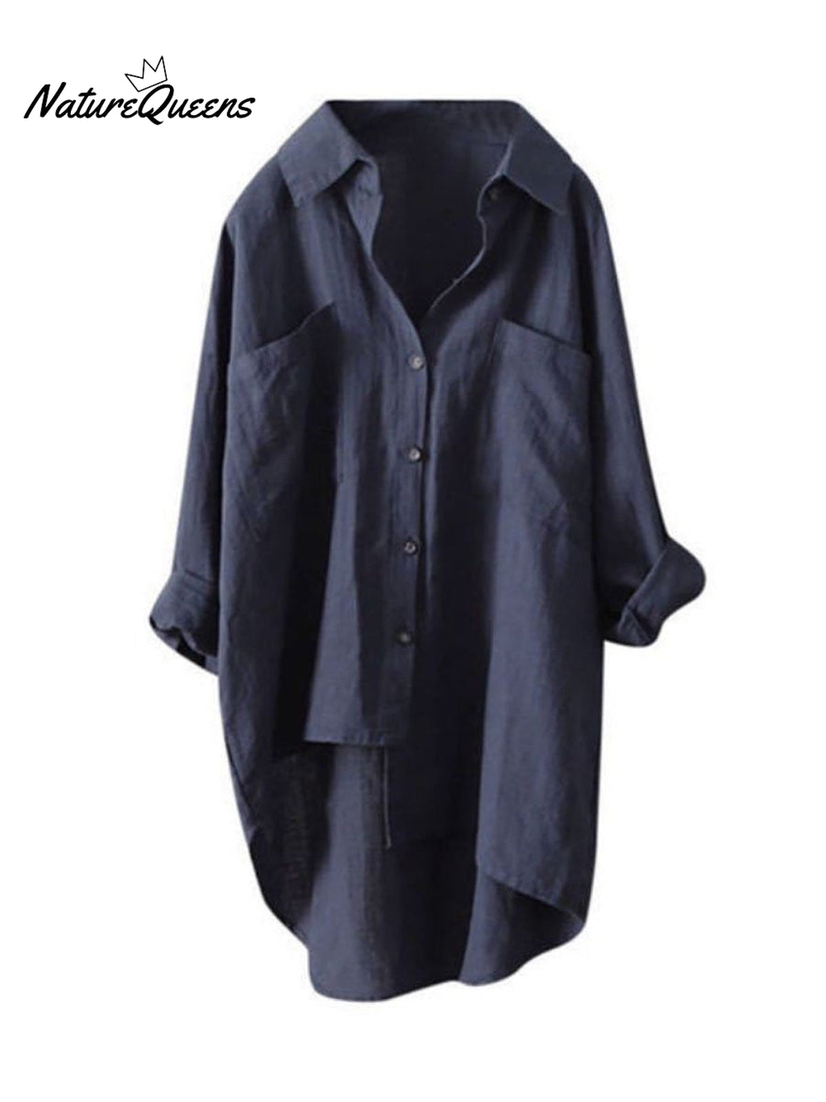 Women's Solid Color Loose Fit Oversized Elegant Casual Cotton And Linen Shirt