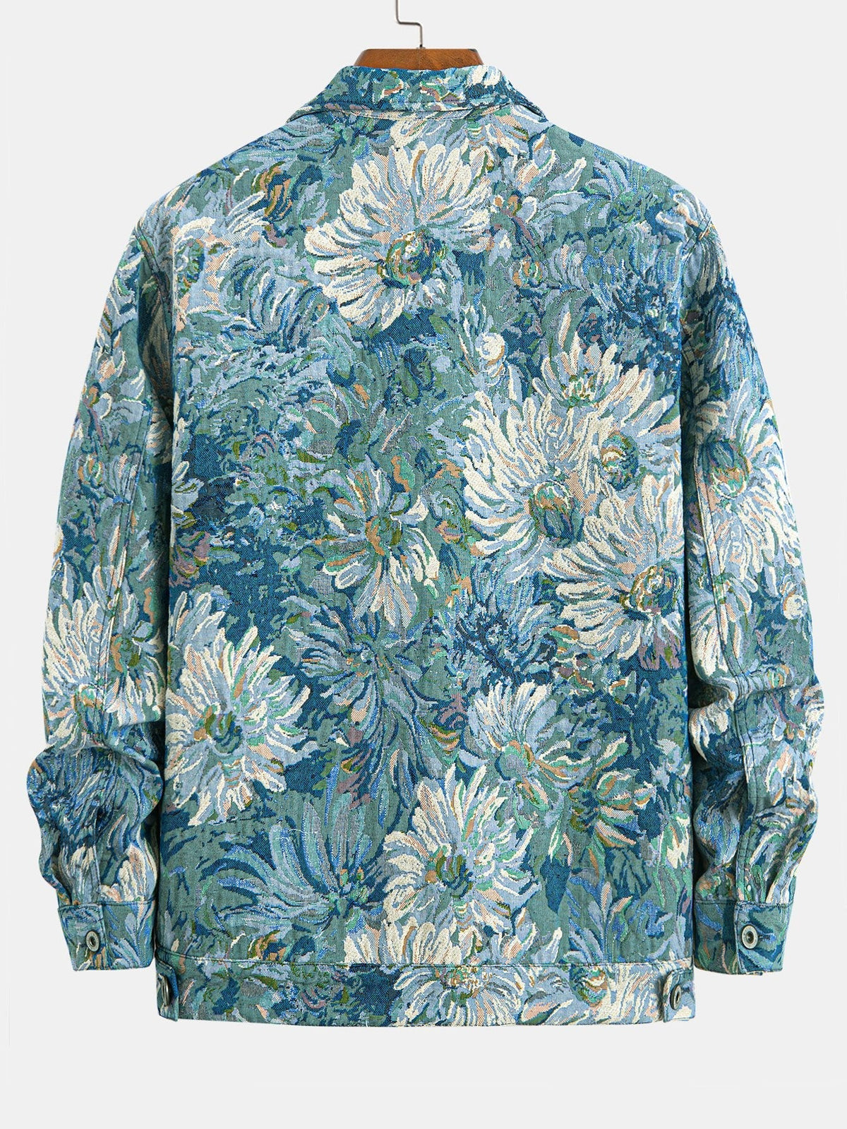 Men's Painted Floral Print Jacket – Vintage Botanical Pattern Button-Up Casual Outerwear with Chest Pockets for Spring and Autumn