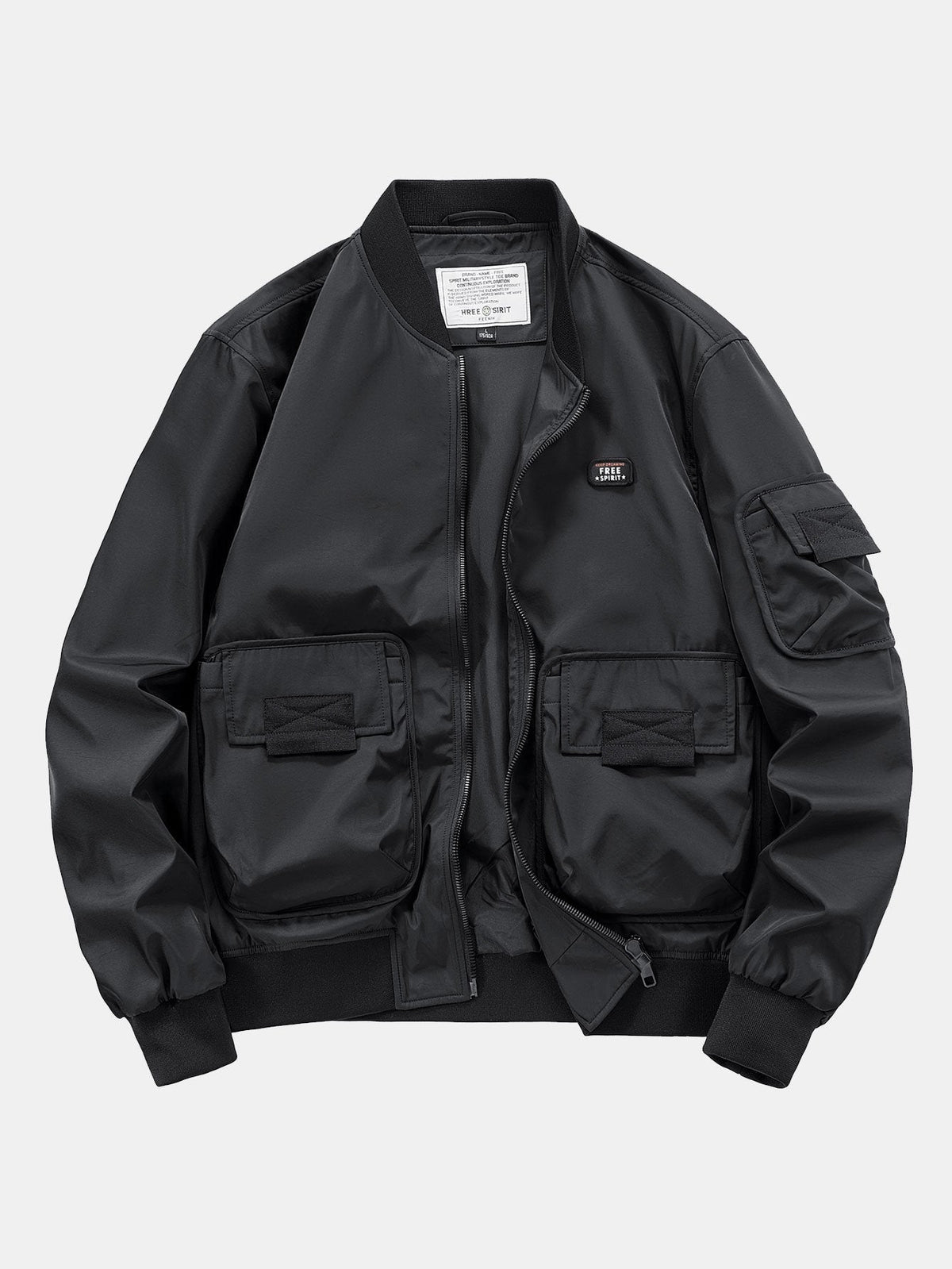 Men's Multi-Pocket Utility Bomber Jacket – Casual Zip-Up Outerwear with Cargo Pockets and Ribbed Trims for Spring and Autumn