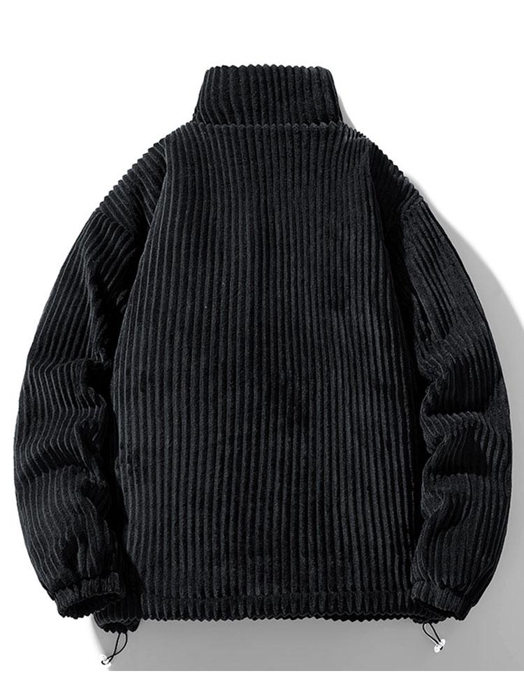 Men's Quilted-Lined Corduroy Jacket with High Collar – Warm Padded Zip-Up Outerwear for Autumn and Winter
