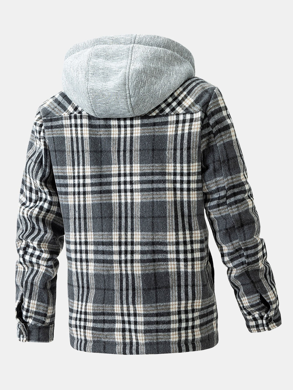 Men's Fleece-Lined Flannel Jacket with Detachable Hood – Warm Button-Up Outerwear for Autumn and Winter