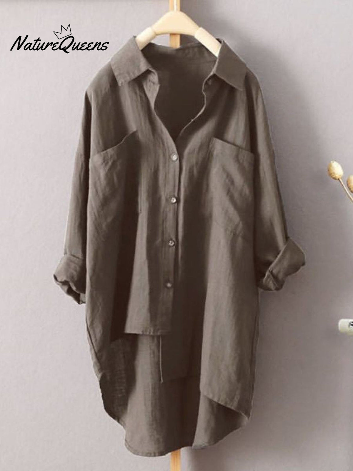Women's Solid Color Loose Fit Oversized Elegant Casual Cotton And Linen Shirt