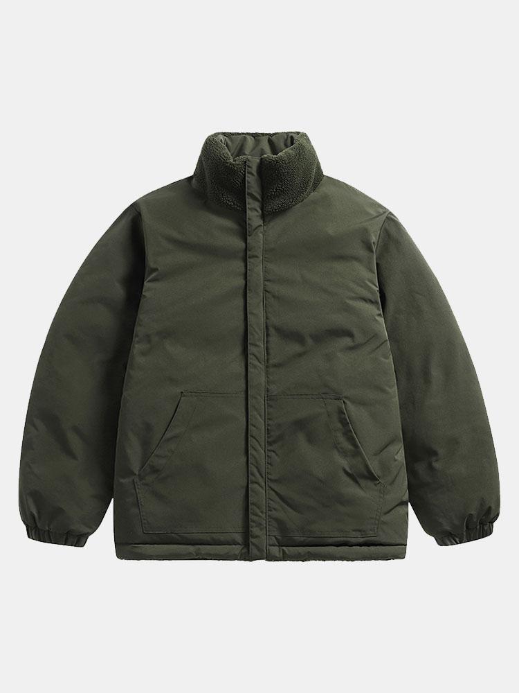 Men's Teddy Fleece Puffer Jacket – Padded High Collar Zip-Up Winter Outerwear with Zipped Pockets