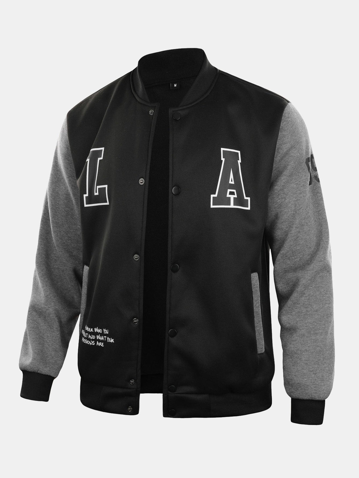 Men's Contrast Sleeve Varsity Baseball Jacket – Classic Snap-Button College Outerwear with Letter Graphics and Ribbed Trims for Casual Streetwear