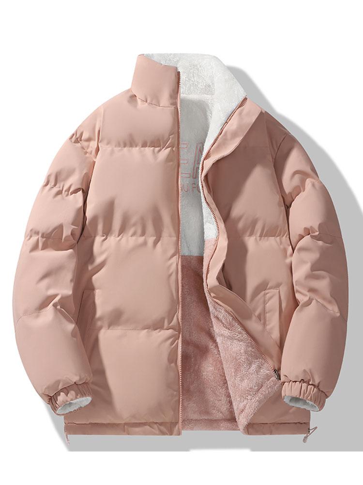 Men's Reversible Teddy Fleece Jacket – Colour Block Borg Outerwear with Quilted Lining and Stand Collar for Autumn and Winter