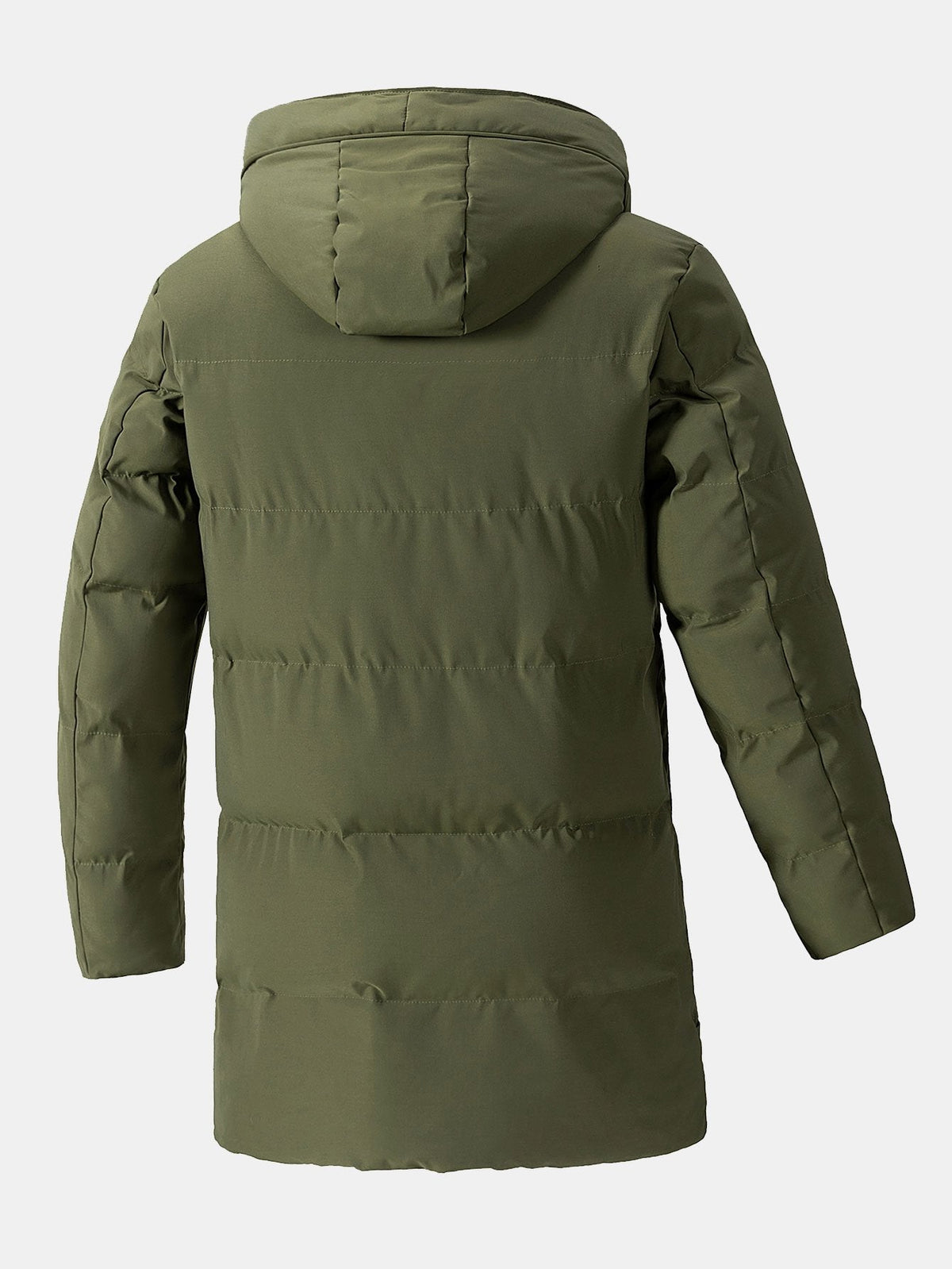 Men's Long Hooded Puffer Parka Coat – Warm Padded Winter Outerwear with Drawstring Hood and Practical Pockets
