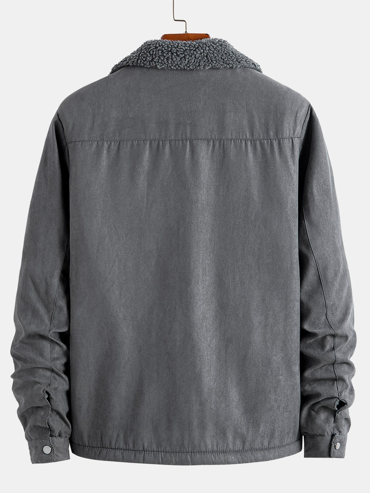 Men's Teddy-Lined Faux Suede Jacket – Warm Zip-Up Winter Outerwear with Borg Collar and Utility Pockets