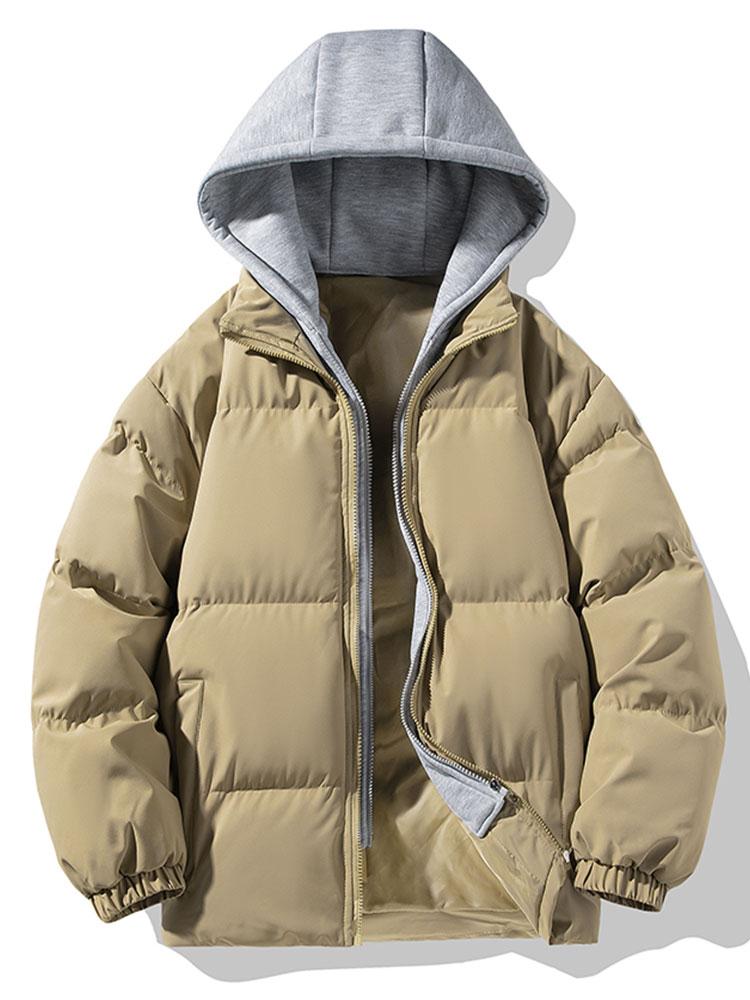 Men's Padded Puffer Jacket with Detachable Hood – Warm Zip-Up Winter Outerwear for Everyday Wear