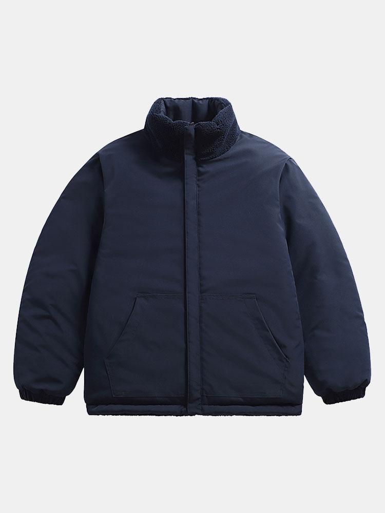 Men's Teddy Fleece Puffer Jacket – Padded High Collar Zip-Up Winter Outerwear with Zipped Pockets