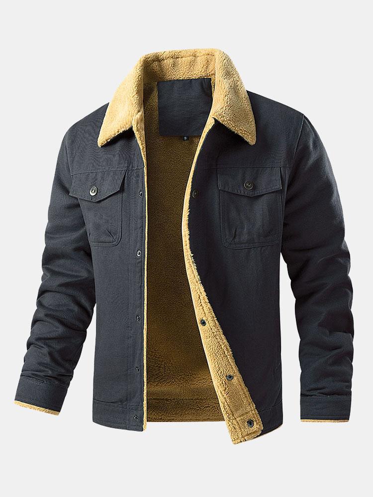 Men's Sherpa-Lined Cotton Jacket and Cargo Jogger Set – Warm Casual Two-Piece Outfit for Autumn and Winter