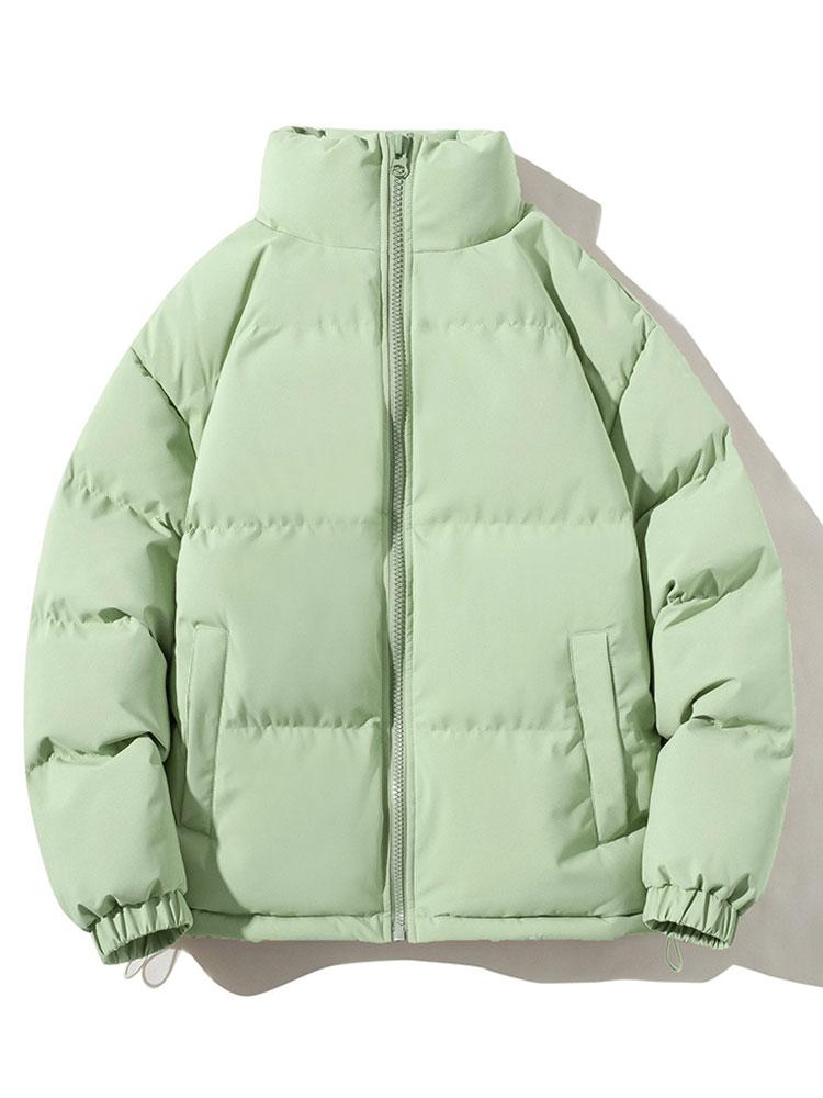 Men's Padded Puffer Jacket – Warm Winter Zip-Up Outerwear with High Stand Collar and Elasticated Cuffs