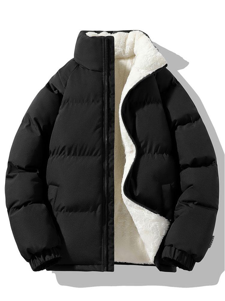 Men's Sherpa-Lined Puffer Jacket with High Collar – Warm Quilted Zip-Up Outerwear for Winter