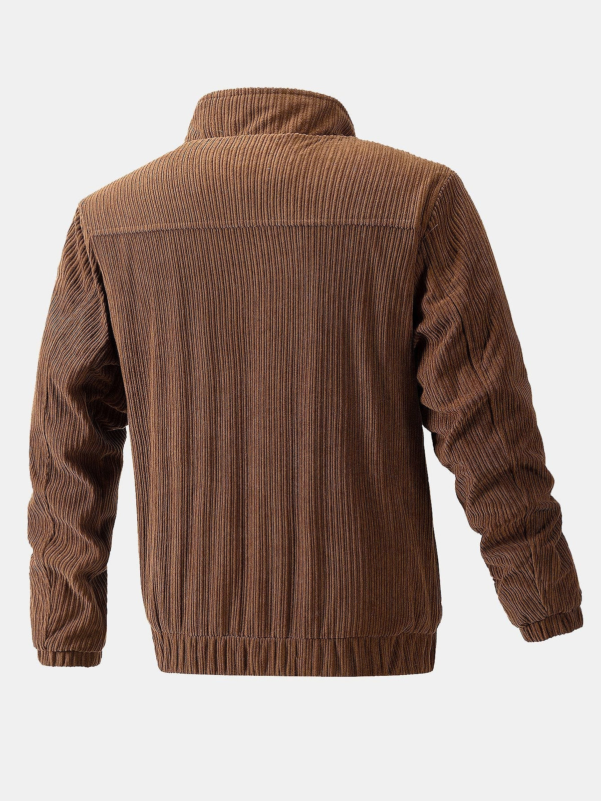 Men's Corduroy Funnel Neck Jacket – Textured Zip-Up Casual Outerwear with Utility Pockets for Autumn and Winter