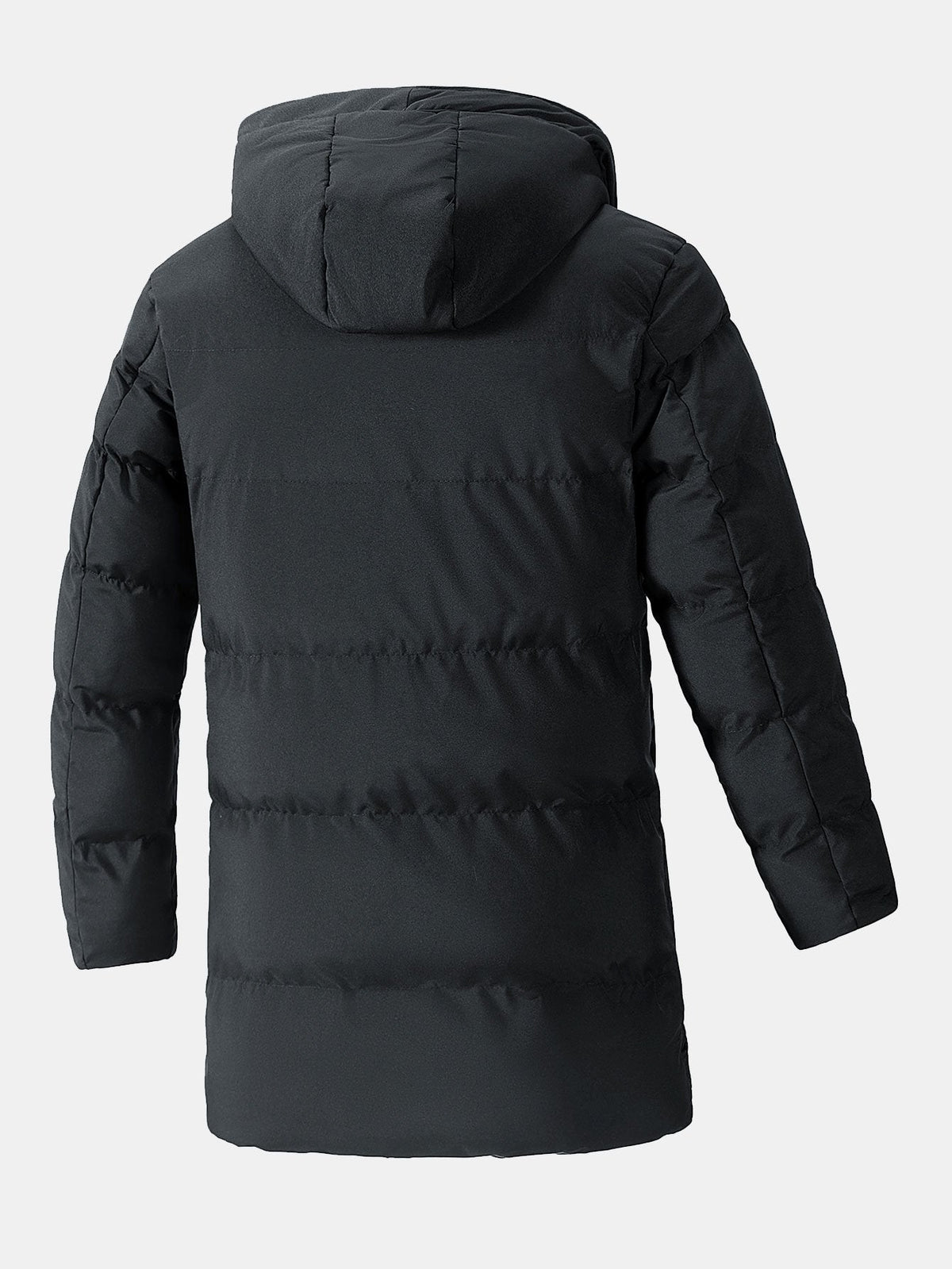 Men's Long Hooded Puffer Parka Coat – Warm Padded Winter Outerwear with Drawstring Hood and Practical Pockets