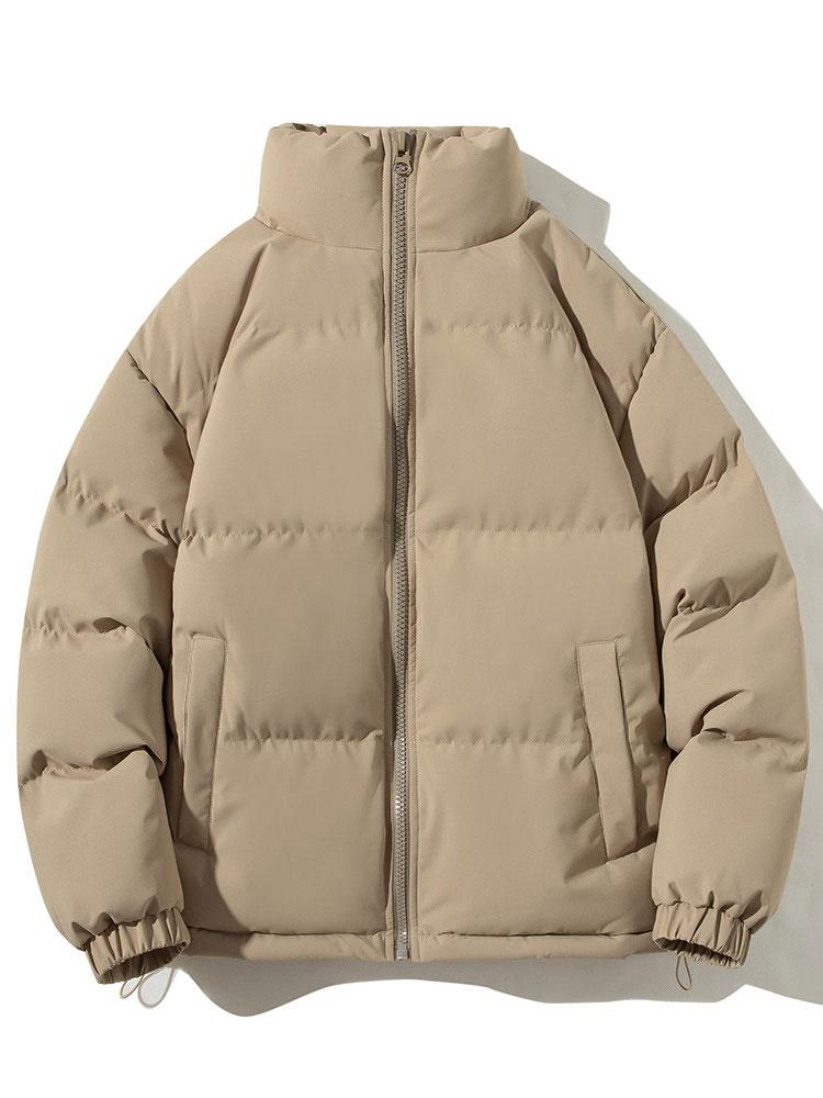 Men's Padded Puffer Jacket – Warm Winter Zip-Up Outerwear with High Stand Collar and Elasticated Cuffs