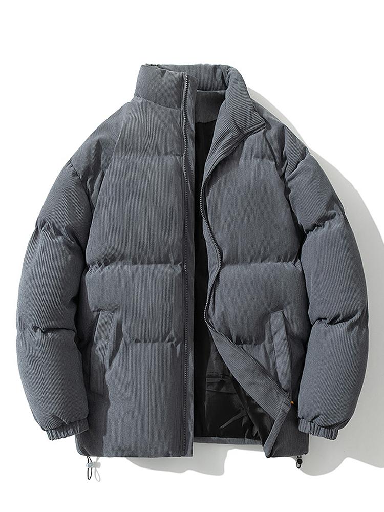 Men's Corduroy Puffer Jacket with High Collar – Warm Padded Zip-Up Winter Outerwear
