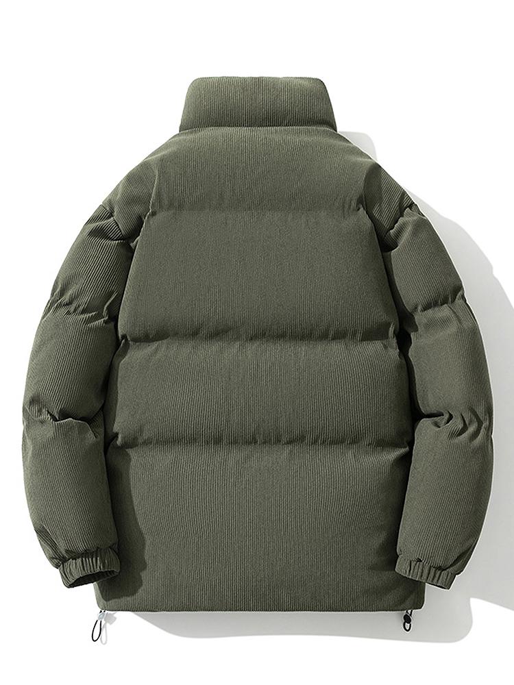 Men's Corduroy Puffer Jacket with High Collar – Warm Padded Zip-Up Winter Outerwear