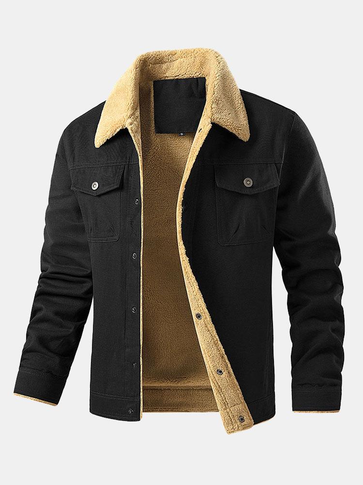 Men's Sherpa-Lined Cotton Jacket and Cargo Jogger Set – Warm Casual Two-Piece Outfit for Autumn and Winter