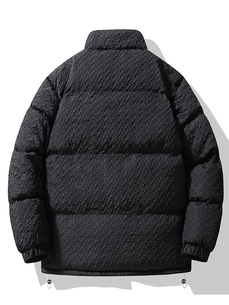Men's Textured Jacquard Puffer Jacket with Teddy Fleece Lining – Warm High Collar Winter Outerwear