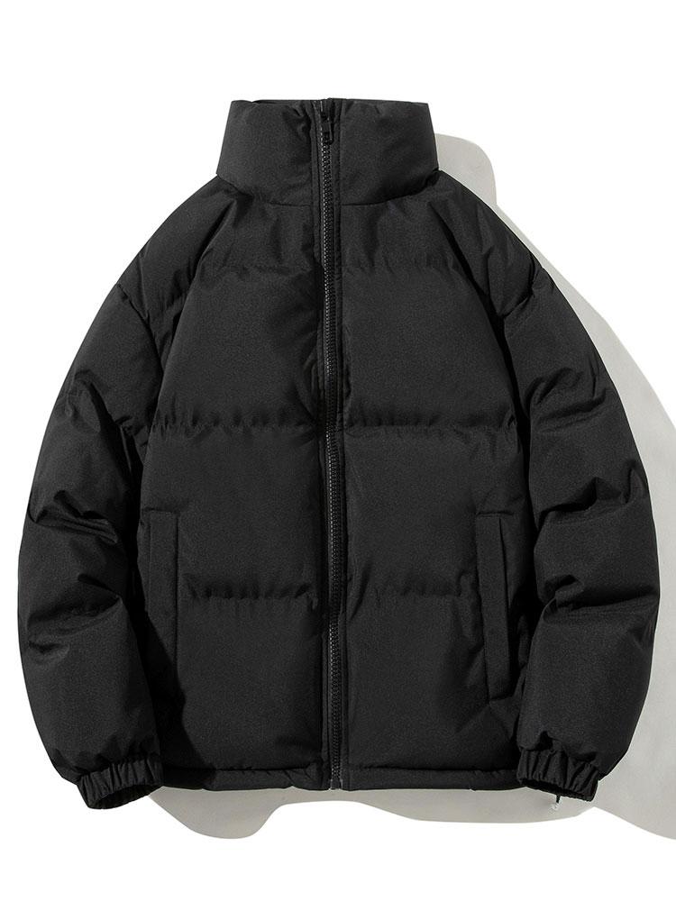 Men's Padded Puffer Jacket – Warm Winter Zip-Up Outerwear with High Stand Collar and Elasticated Cuffs