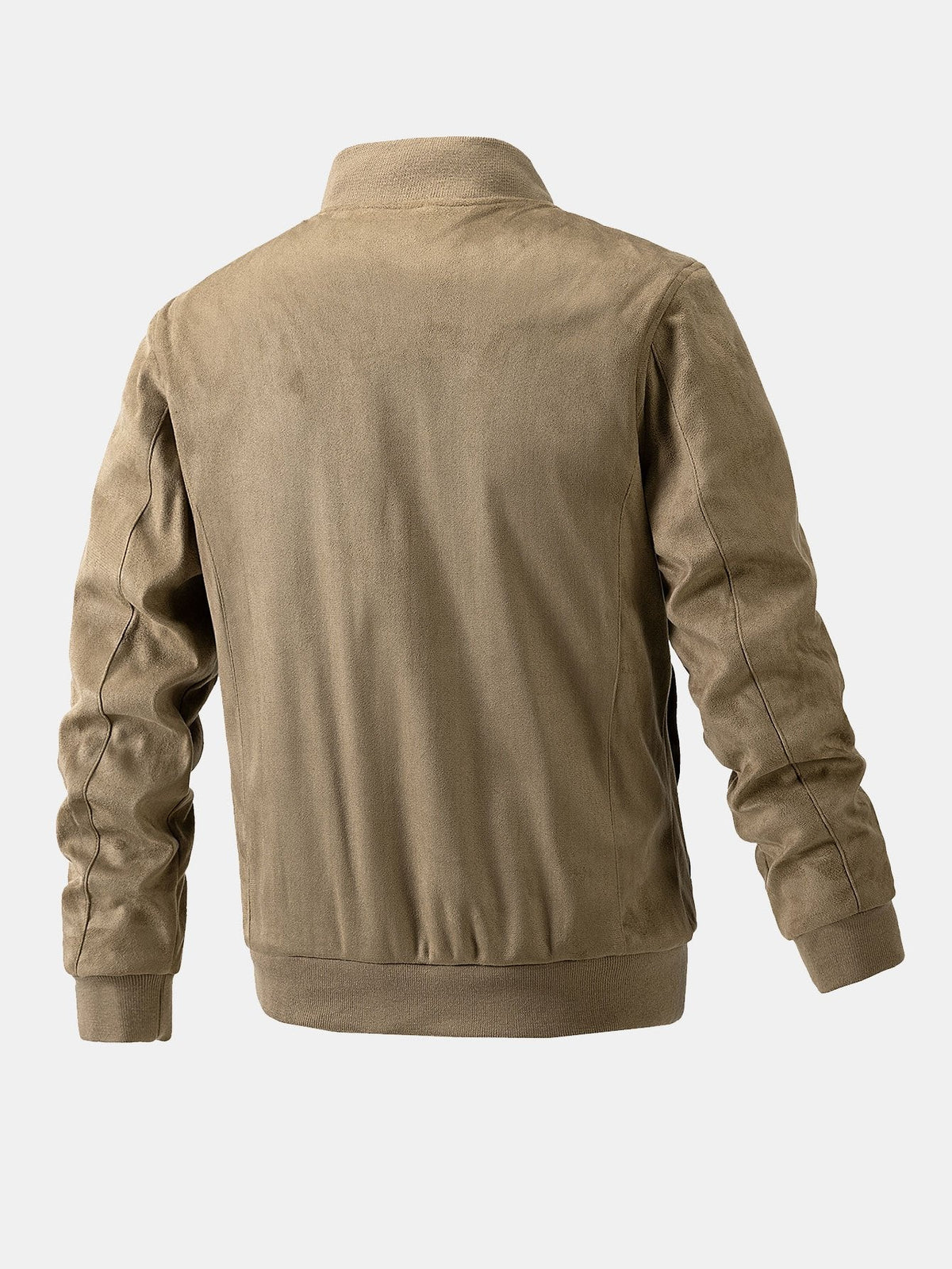 Men's Faux Suede Bomber Jacket – Quilted-Lined Zip-Up Outerwear with Zipped Chest Pockets and Ribbed Trims for Autumn
