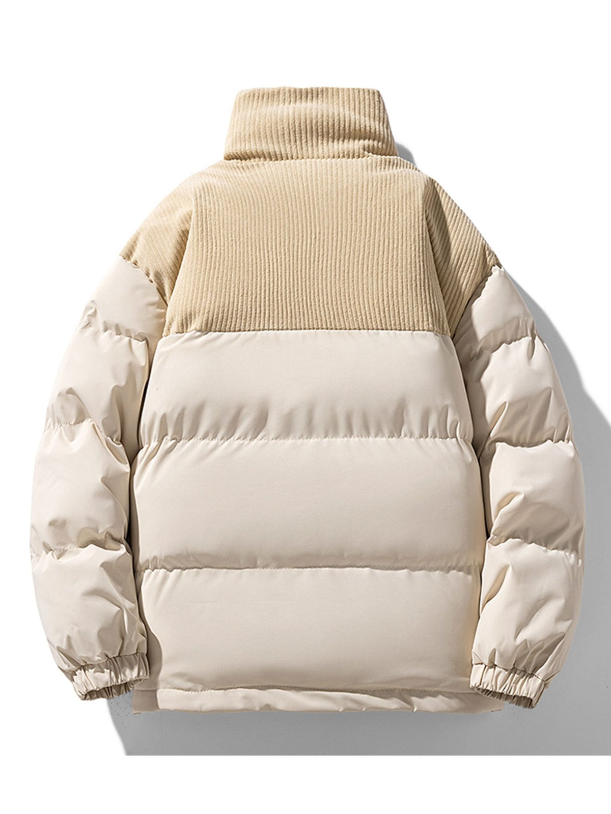 Men's Corduroy Panelled Puffer Jacket with High Collar – Warm Relaxed Fit Winter Outerwear