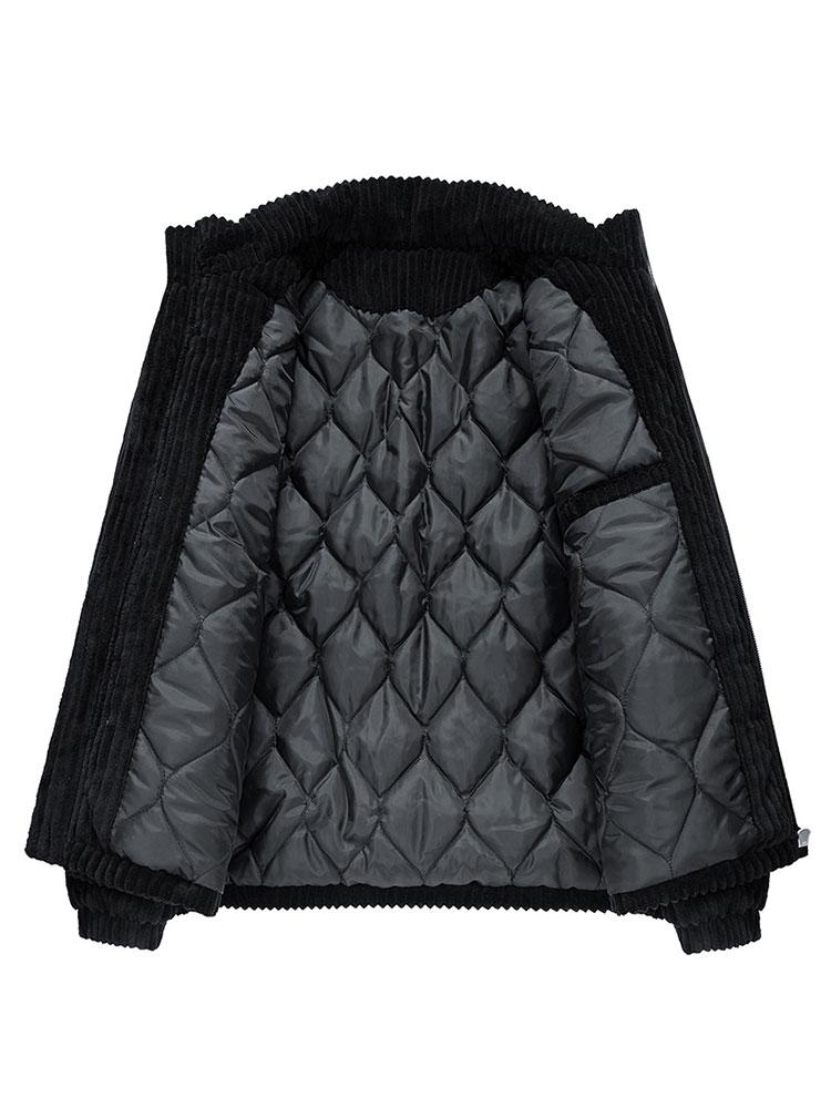 Men's Quilted-Lined Corduroy Jacket with High Collar – Warm Padded Zip-Up Outerwear for Autumn and Winter