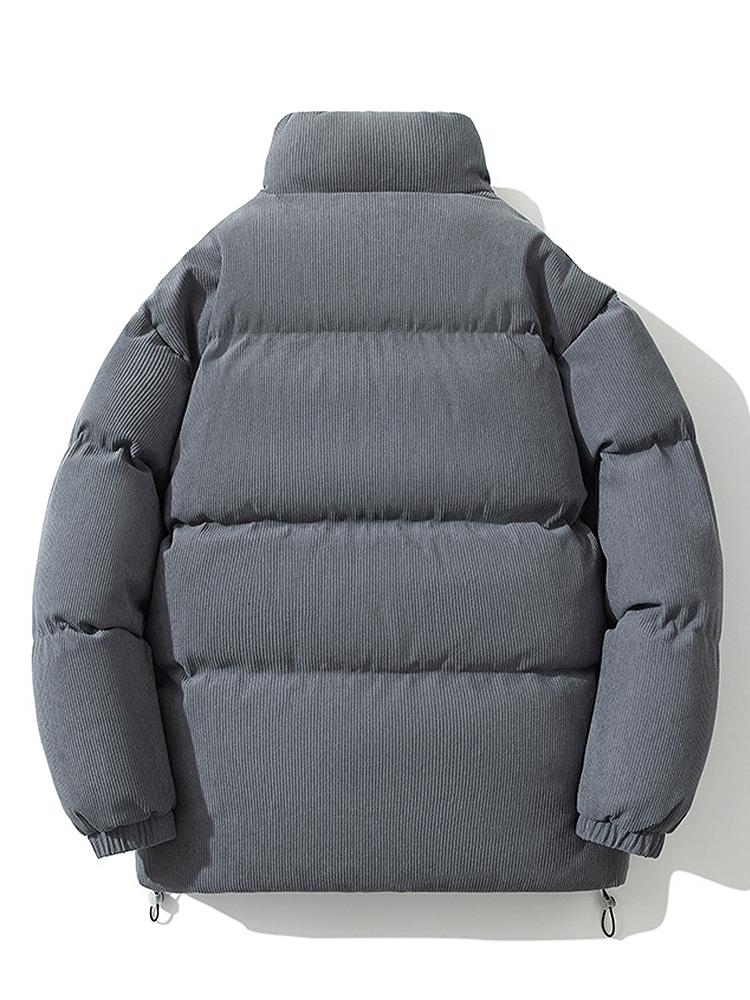 Men's Corduroy Puffer Jacket with High Collar – Warm Padded Zip-Up Winter Outerwear