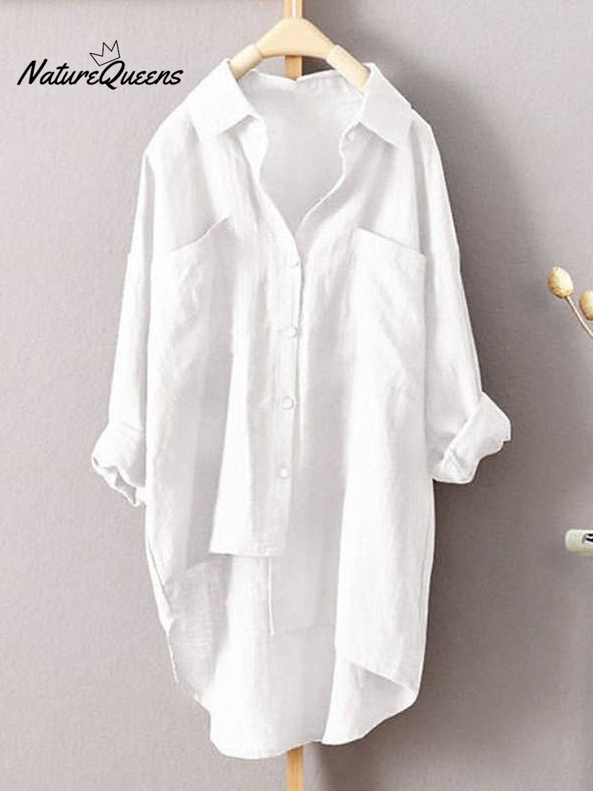 Women's Solid Color Loose Fit Oversized Elegant Casual Cotton And Linen Shirt