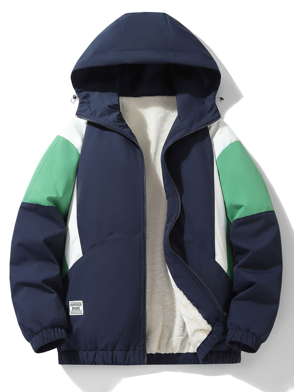 Men's Teddy Fleece-Lined Hooded Windbreaker Jacket – Warm Relaxed Fit Zip-Up Outerwear for Autumn and Winter