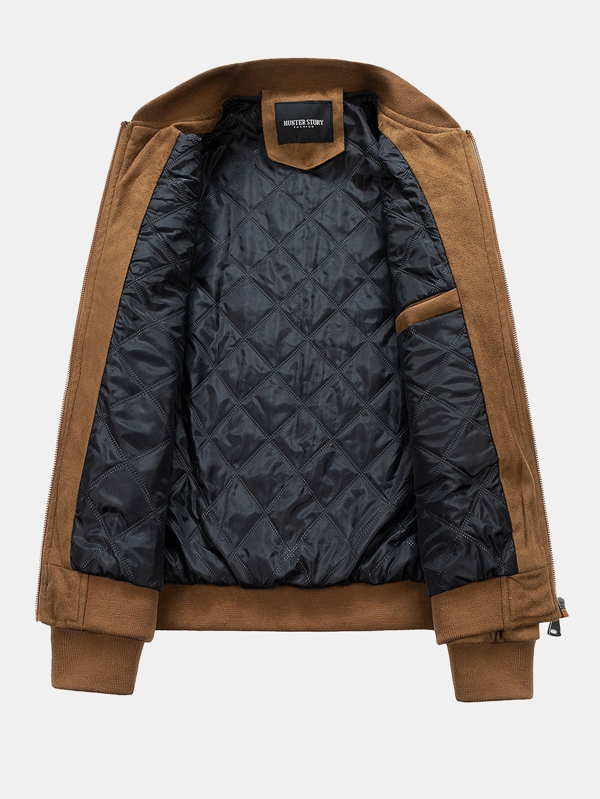 Men's Faux Suede Bomber Jacket – Quilted-Lined Zip-Up Outerwear with Zipped Chest Pockets and Ribbed Trims for Autumn