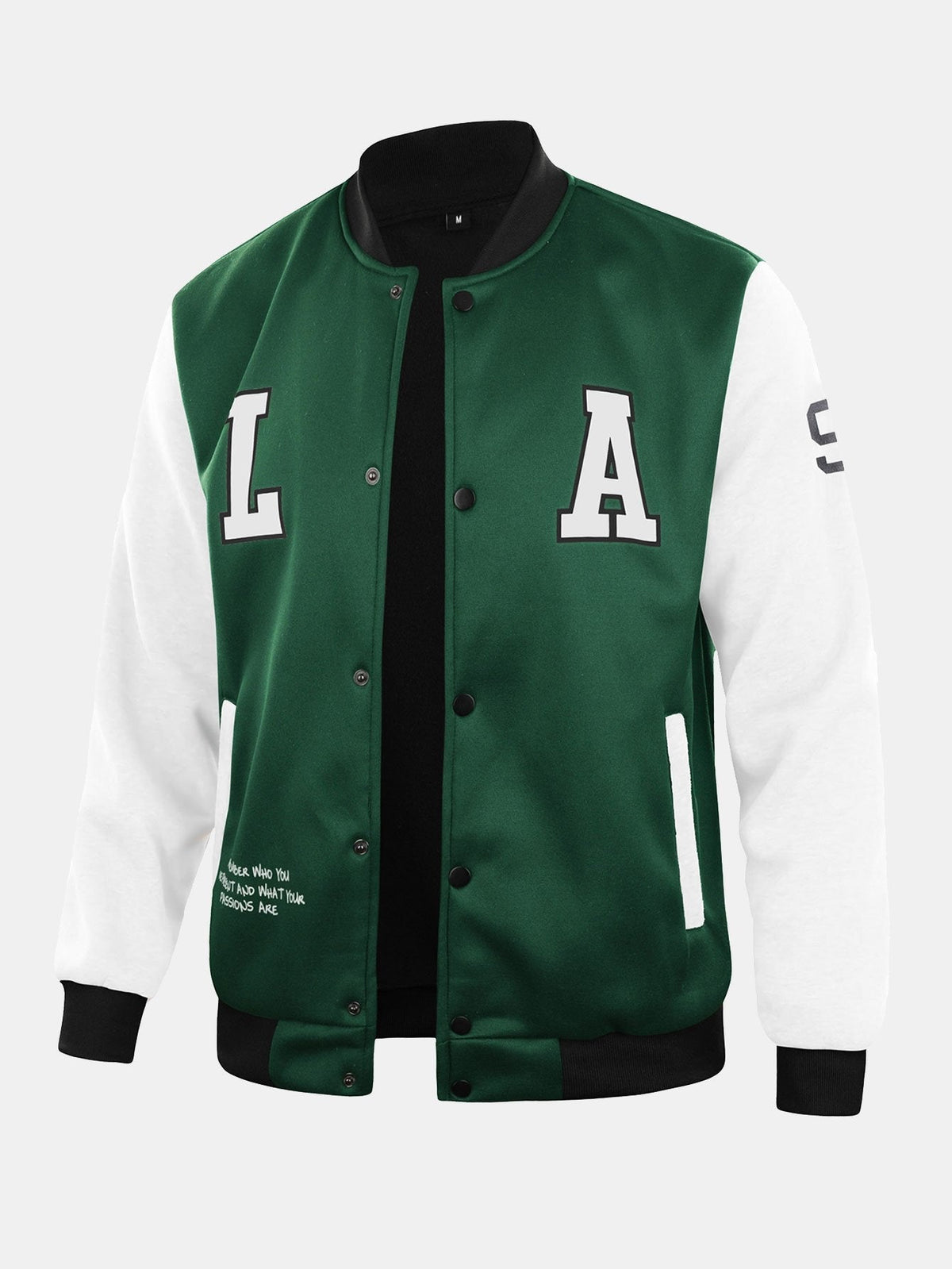 Men's Contrast Sleeve Varsity Baseball Jacket – Classic Snap-Button College Outerwear with Letter Graphics and Ribbed Trims for Casual Streetwear