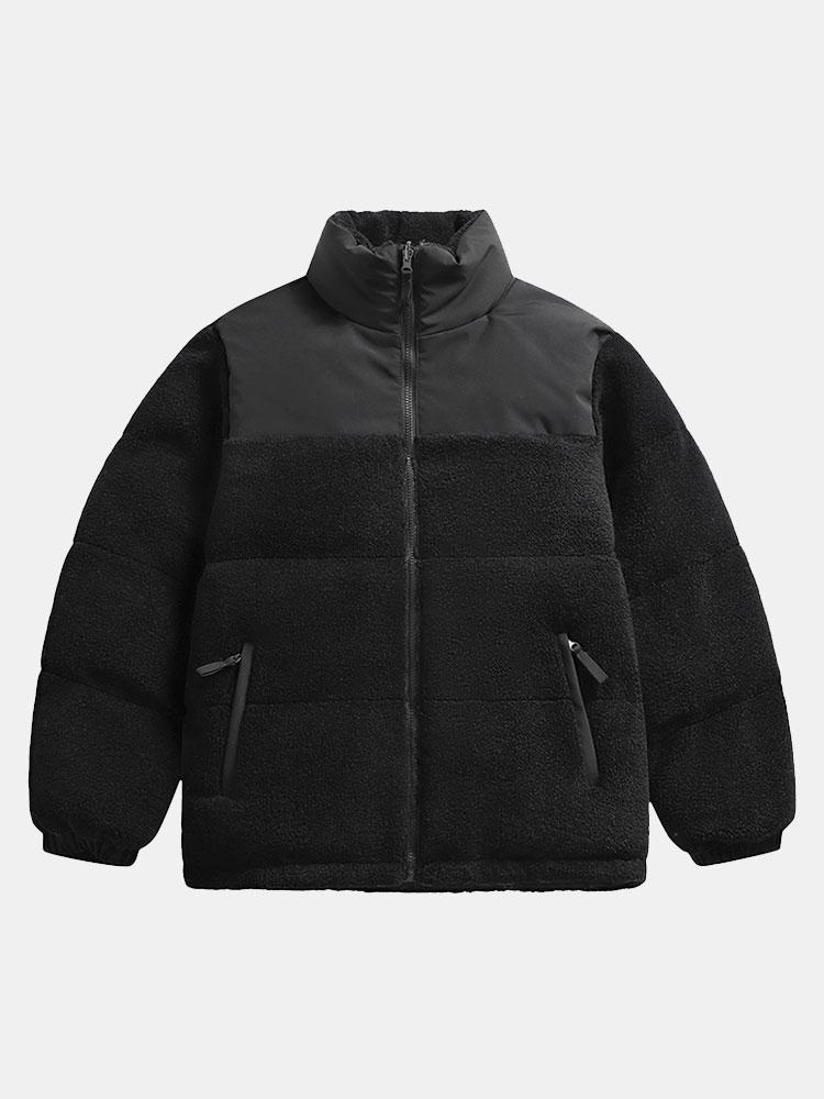 Men's Teddy Fleece Puffer Jacket – Padded High Collar Zip-Up Winter Outerwear with Zipped Pockets