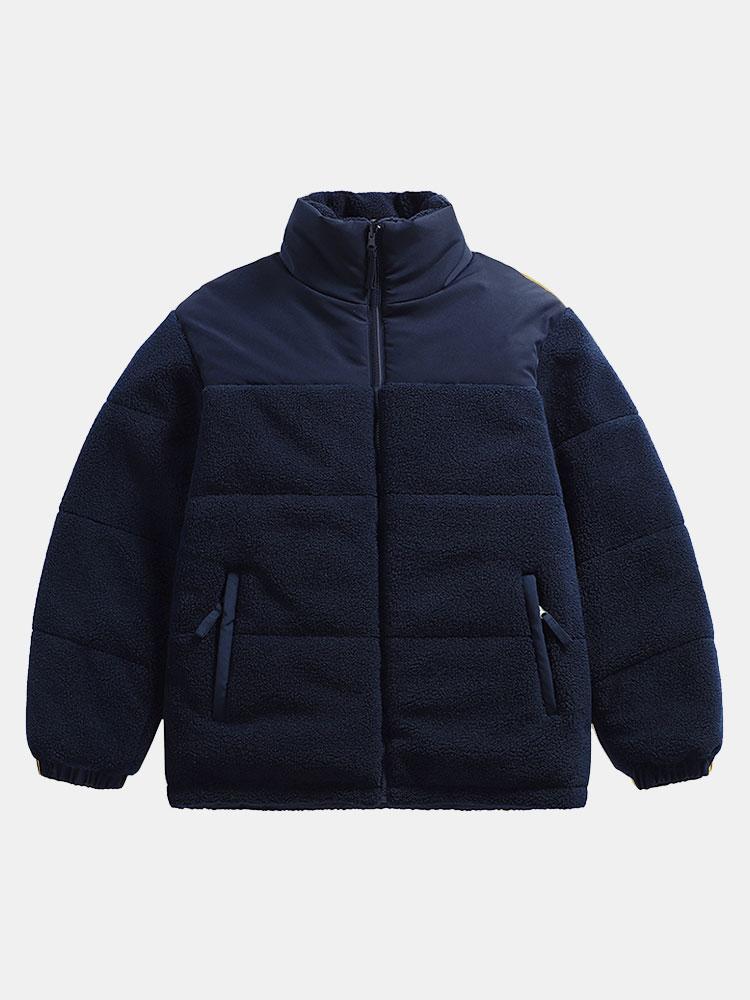 Men's Teddy Fleece Puffer Jacket – Padded High Collar Zip-Up Winter Outerwear with Zipped Pockets