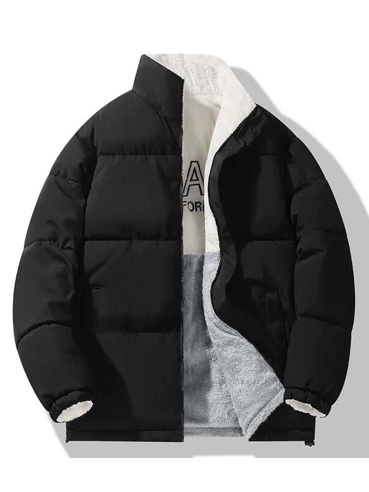 Men's Reversible Teddy Fleece Jacket – Colour Block Borg Outerwear with Quilted Lining and Stand Collar for Autumn and Winter