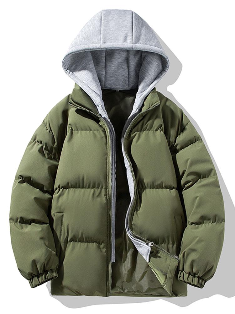 Men's Padded Puffer Jacket with Detachable Hood – Warm Zip-Up Winter Outerwear for Everyday Wear