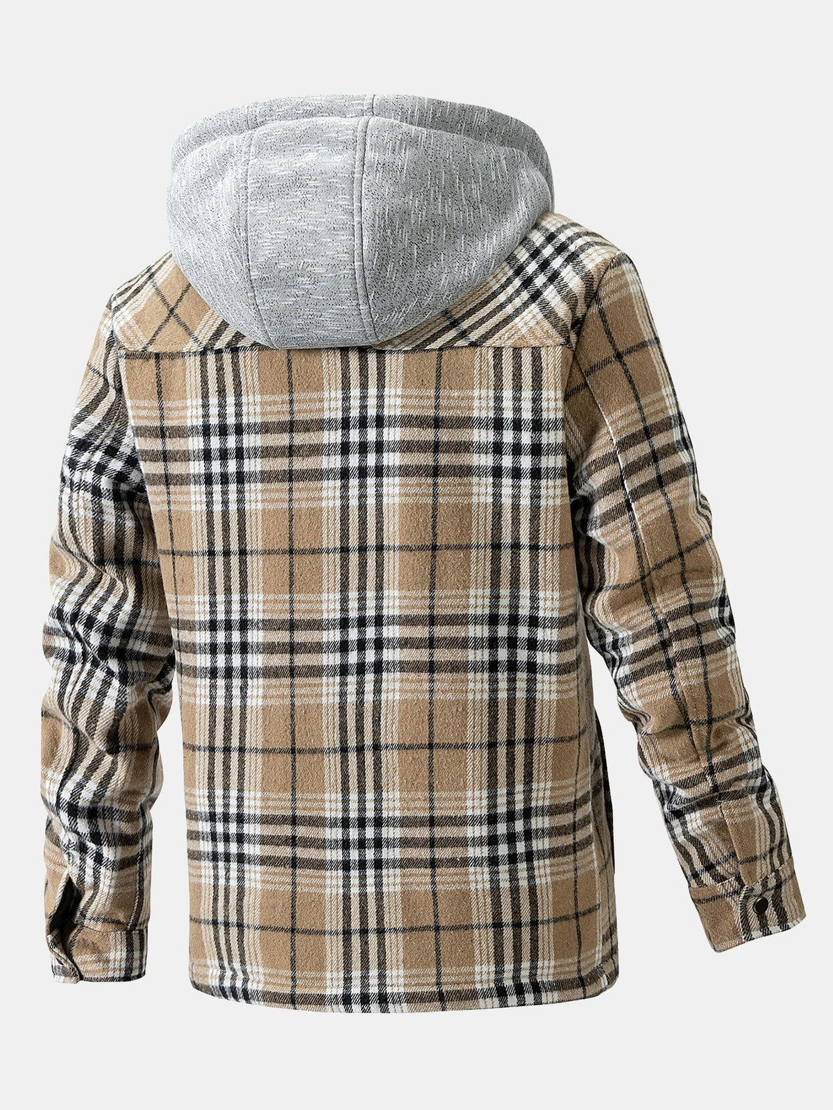 Men's Fleece-Lined Flannel Jacket with Detachable Hood – Warm Button-Up Outerwear for Autumn and Winter
