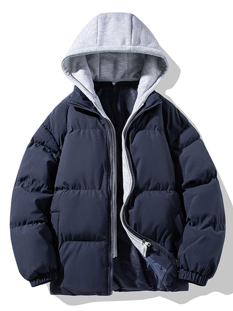 Men's Padded Puffer Jacket with Detachable Hood – Warm Zip-Up Winter Outerwear for Everyday Wear