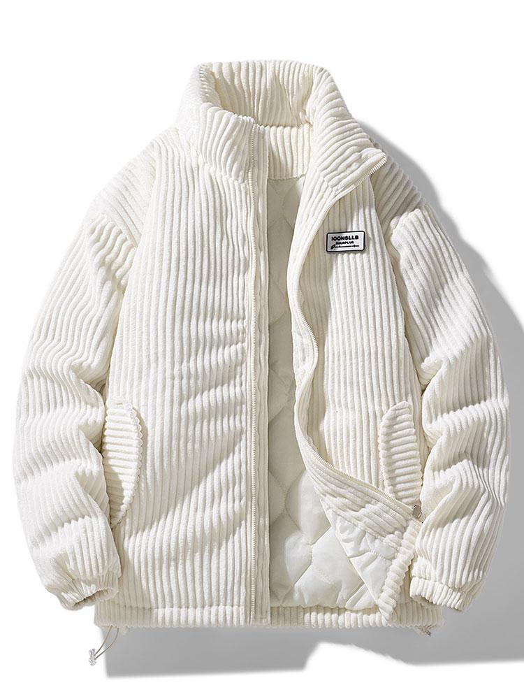 Men's Quilted-Lined Corduroy Jacket with High Collar – Warm Padded Zip-Up Outerwear for Autumn and Winter