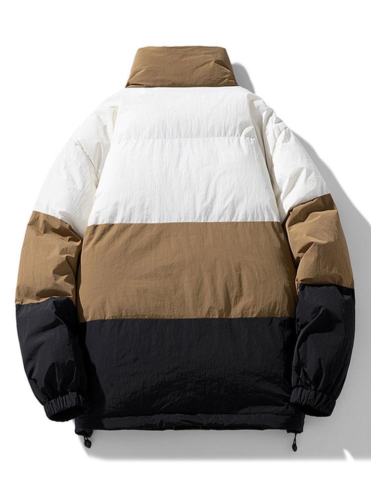 Men's Colour Block Puffer Jacket – Warm Padded Winter Outerwear with High Stand Collar and Relaxed Fit