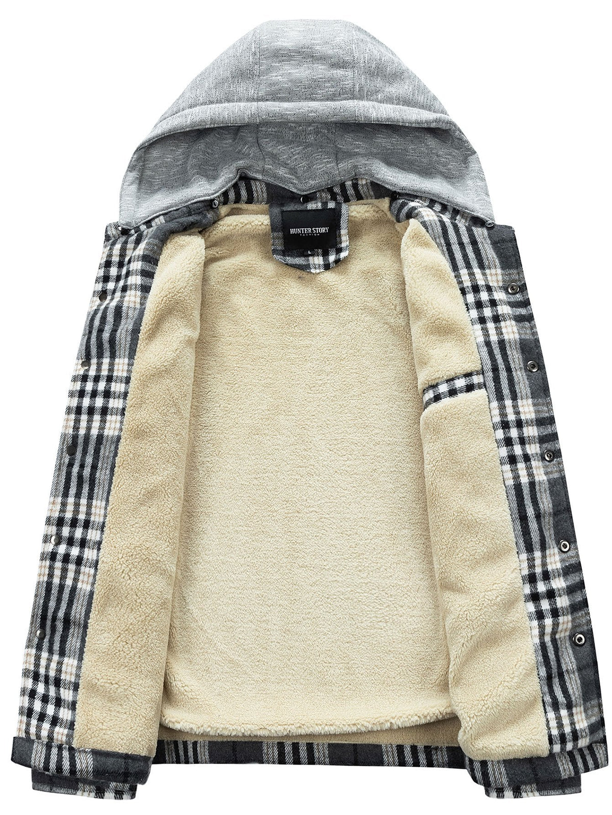 Men's Fleece-Lined Flannel Jacket with Detachable Hood – Warm Button-Up Outerwear for Autumn and Winter