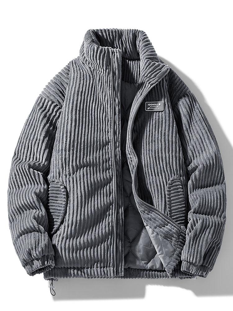 Men's Quilted-Lined Corduroy Jacket with High Collar – Warm Padded Zip-Up Outerwear for Autumn and Winter