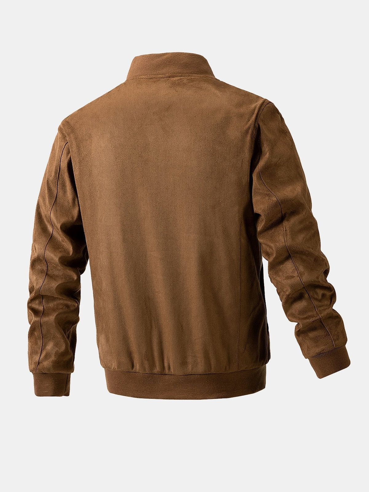 Men's Faux Suede Bomber Jacket – Quilted-Lined Zip-Up Outerwear with Zipped Chest Pockets and Ribbed Trims for Autumn