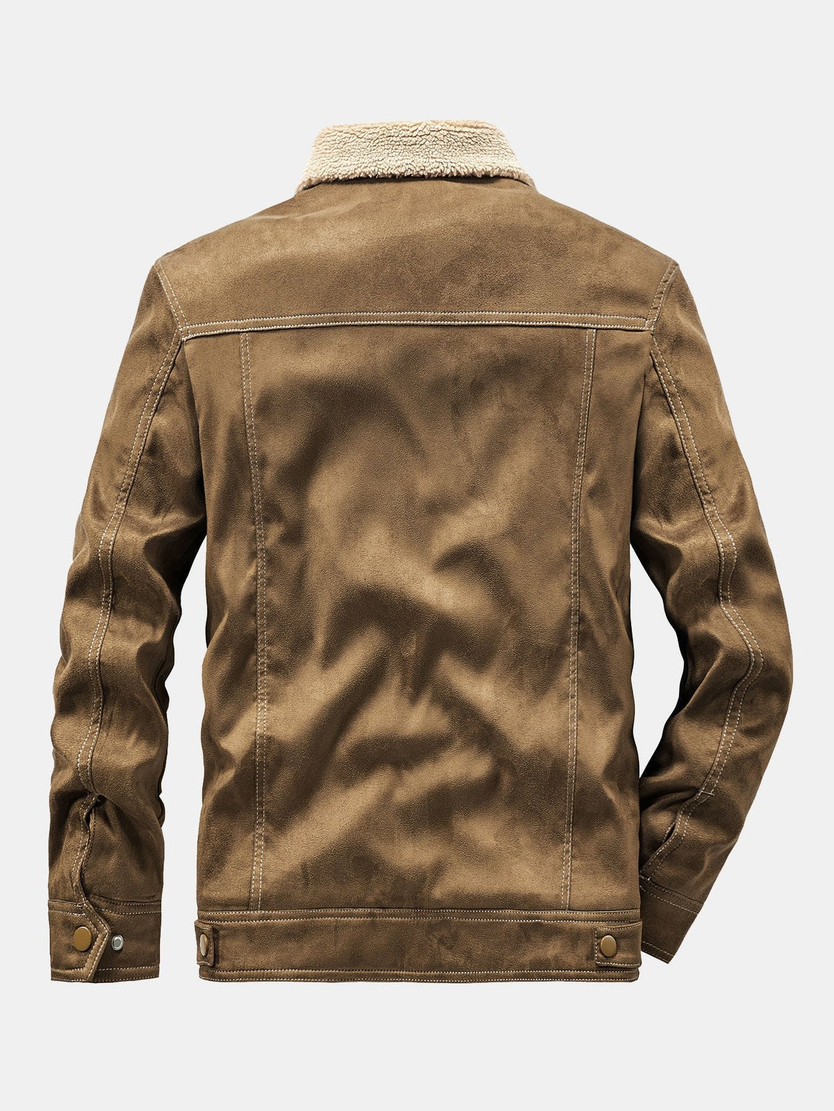 Men's Faux Suede Teddy-Lined Utility Jacket – Warm Sherpa Collar Button-Up Winter Outerwear with Chest Pockets and Vintage Workwear Styling